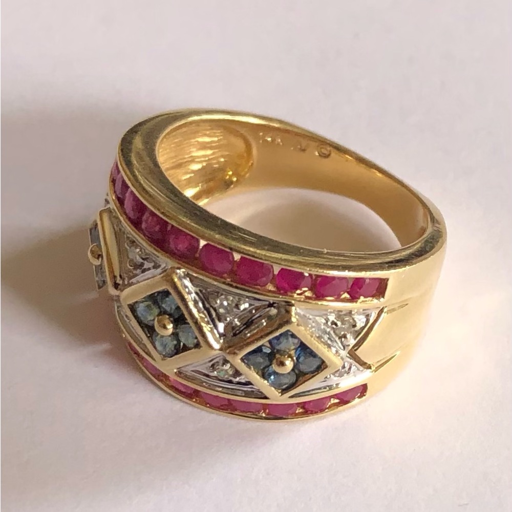 14k Diamond Sapphire Ruby Ring - image 6